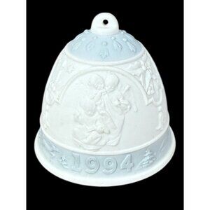 Vtg 1994 Lladro handmade porcelain Annual Blue Christmas Bell Ornament No Box